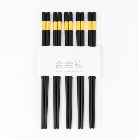 10-Piece Chopsticks Set – Reusable Alloy with Gold Accent