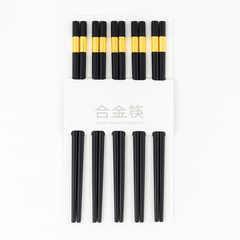 10-Piece Chopsticks Set – Reusable Alloy with Gold Accent