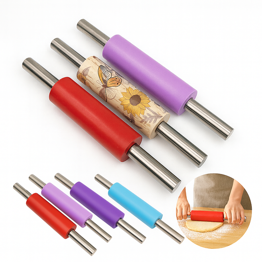 8-Inch Silicone Rolling Pin with Stainless Steel Handle Assorted Colors– Non-Stick Dough Roller
