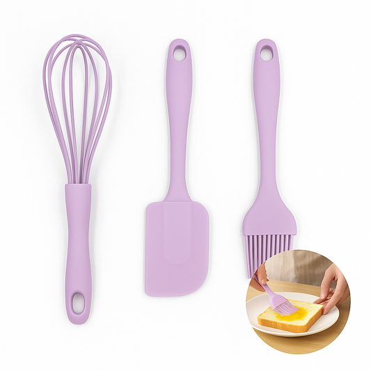 3-Piece Kitchen Utensil Set (Assorted Colors)– Whisk, Spatula & Basting Brush, Heat-Resistant Baking Tools