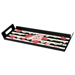 Magical Black Smart Serving Tray – Floral Striped Design with Handles