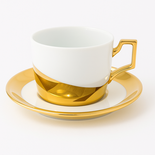 12Pcs 6 person Cup & Saucer Set 220ml – White & Gold