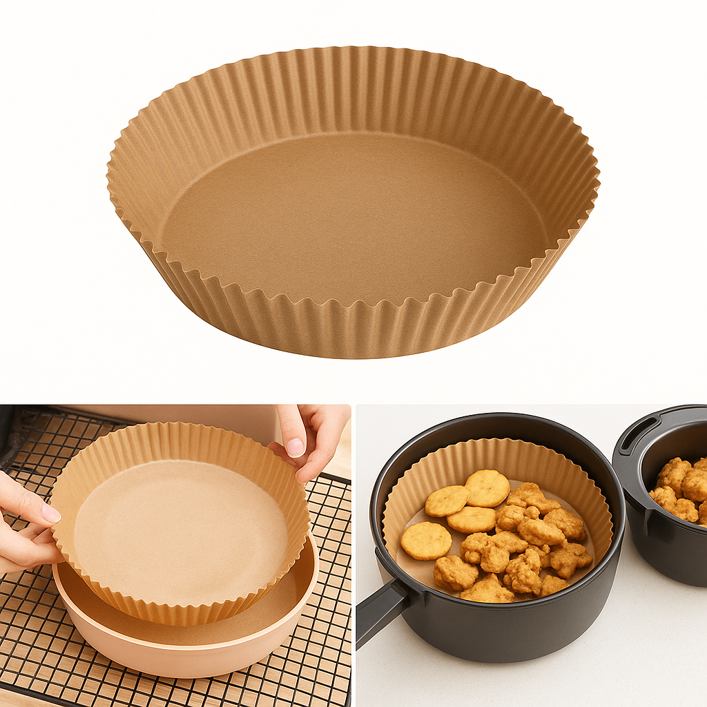 Air Fryer Paper Liners – 50 Pcs Non-Stick Disposable Baking Sheets (1.8 cm Deep)