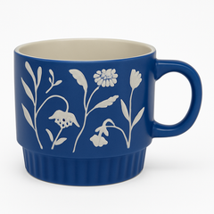 1 pc Ceramic Floral Mug – Blue, Yellow, Green & Maroon Variants – Large Coffee & Tea Cups