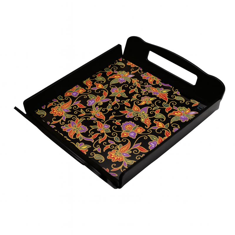 Magical Black AP Tray – Square Floral Serving Tray with Handles - Habitt
