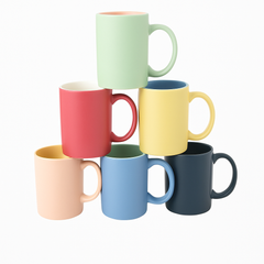 Colorful Ceramic Mug Set – 350ml Coffee & Tea Cups in Sea Green, Pink, Yellow, Peach, Light Blue & Black