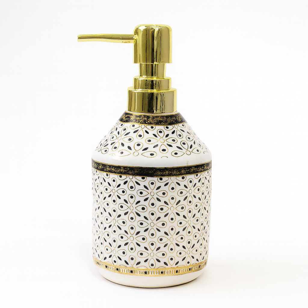 Elegant Ceramic Soap Dispenser with Golden Pump – 2 Stylish Color Variants - Habitt
