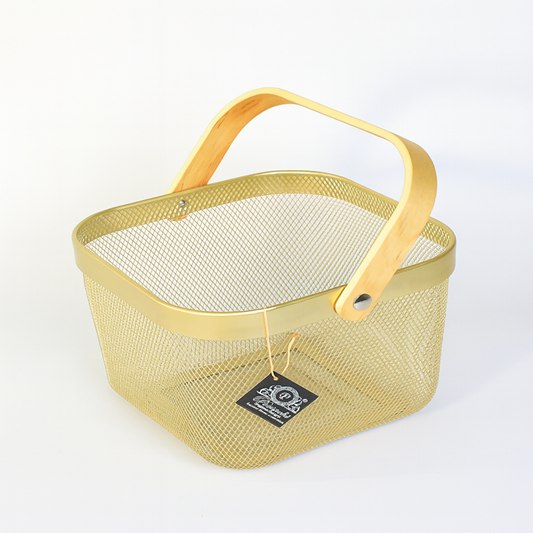 Fruit Basket with Bamboo Handle – 10 × 8 Inch (Gold)