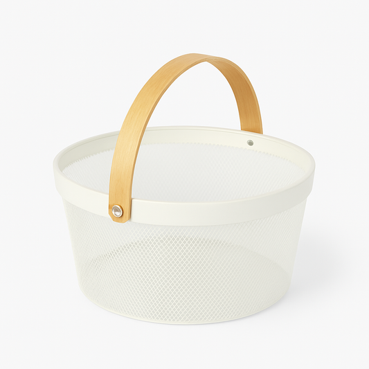 Fruit Basket with Bamboo Handle – 10 × 7 Inch (White)
