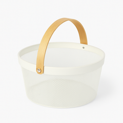 Fruit Basket with Bamboo Handle – 10 × 7 Inch (White)
