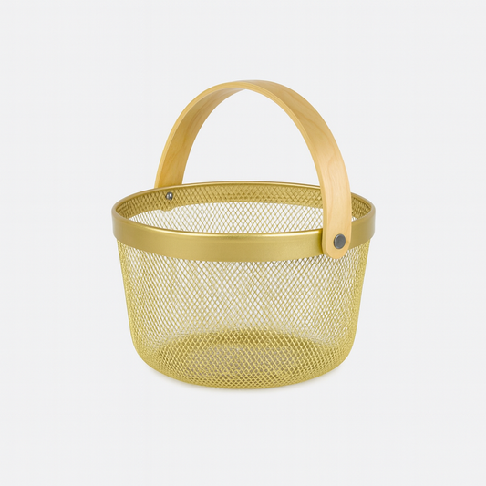 Fruit Basket with Bamboo Handle – 10 × 7 Inch (Gold)
