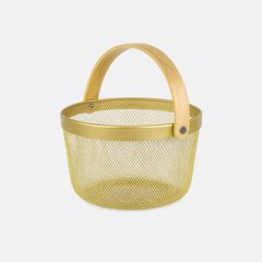 Fruit Basket with Bamboo Handle – 10 × 7 Inch (Gold)