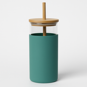 1Pc 500ml Straw Glass Bottle – Reusable with Wooden Lid & Silicone Sleeve (Green, Pink, Blue, Beige) - Habitt