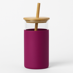 1Pc 500ml Straw Glass Bottle – Reusable with Wooden Lid & Silicone Sleeve (Green, Pink, Blue, Beige)