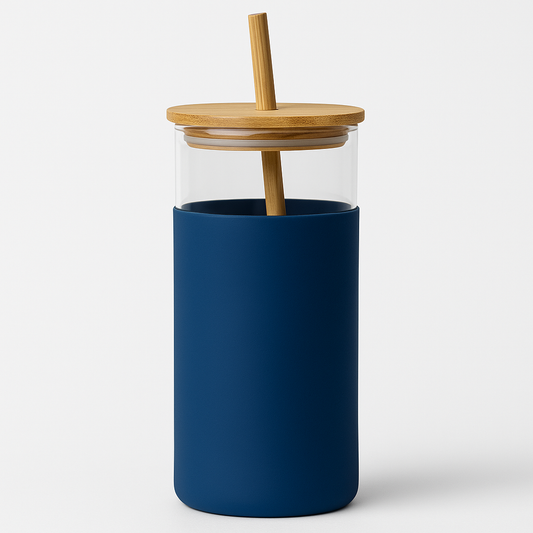 1Pc 500ml Straw Glass Bottle – Reusable with Wooden Lid & Silicone Sleeve (Green, Pink, Blue, Beige)