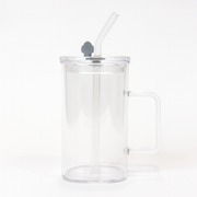 250ml Straw Glass – Clear Borosilicate with Handle, Lid & Reusable Straw - Habitt