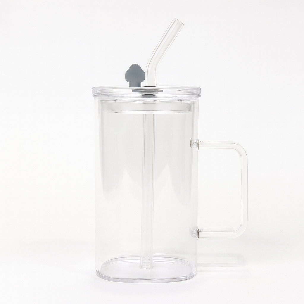 250ml Straw Glass – Clear Borosilicate with Handle, Lid & Reusable Straw