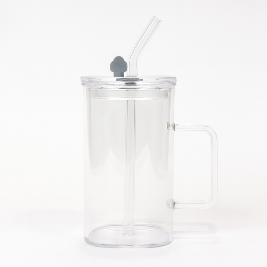 250ml Straw Glass – Clear Borosilicate with Handle, Lid & Reusable Straw