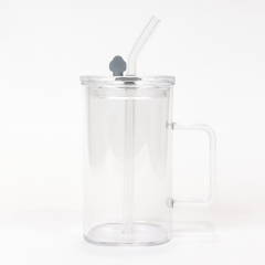 250ml Straw Glass – Clear Borosilicate with Handle, Lid & Reusable Straw
