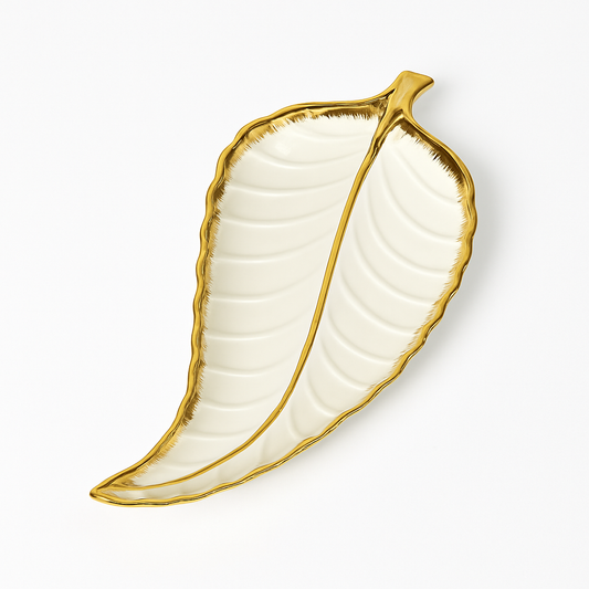 1Pc Leaf Platter Single – Green & White | Luxury Ceramic Serving Tray