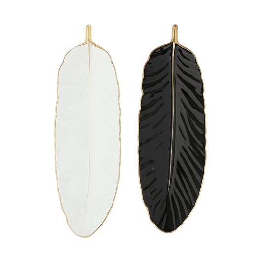 1Pc Leaf Platter Single – Black & White | Elegant Ceramic Serving Platter