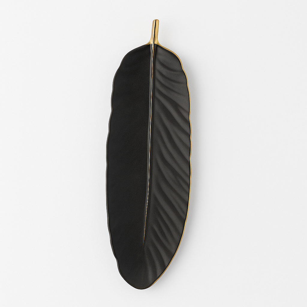 1Pc Leaf Platter Single – Black & White | Elegant Ceramic Serving Platter