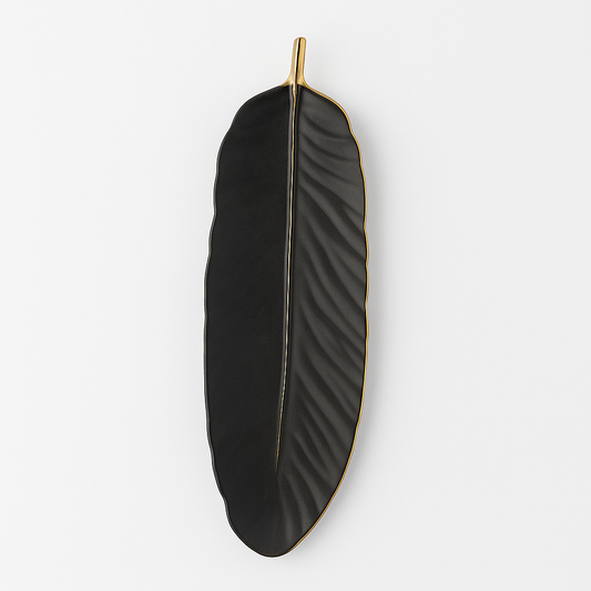 1Pc Leaf Platter Single – Black & White | Elegant Ceramic Serving Platter