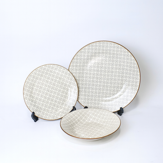 6 Person 18-Piece White Fine Grid Texture Plate Set – Elegant Ceramic Dinnerware Collection