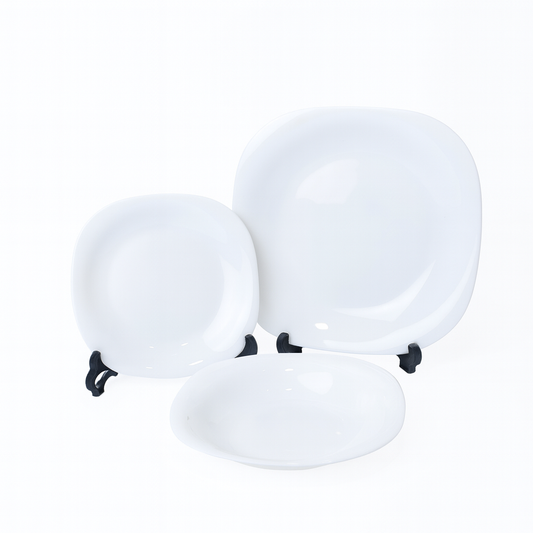 6 Person 18-Piece Pure White Soft Square-Edge Plate Set – Elegant Ceramic Dinnerware Collection