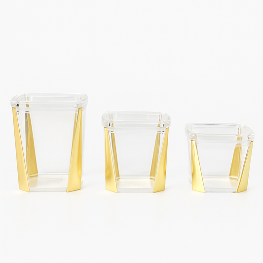 1Pc Acrylic Jar – Small, Medium & Large | Transparent Storage Container with Gold Design