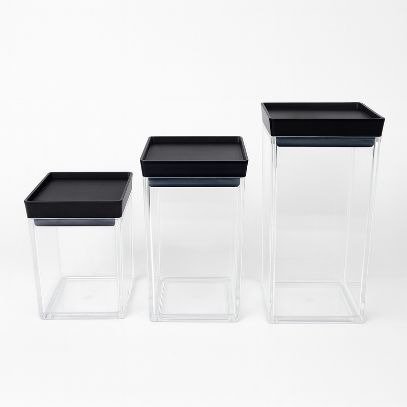 1Pc Acrylic Jar – Small, Medium & Large | Transparent Storage Container with Black Lid - Habitt
