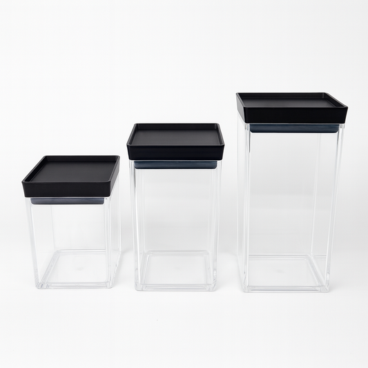 1Pc Acrylic Jar – Small, Medium & Large | Transparent Storage Container with Black Lid