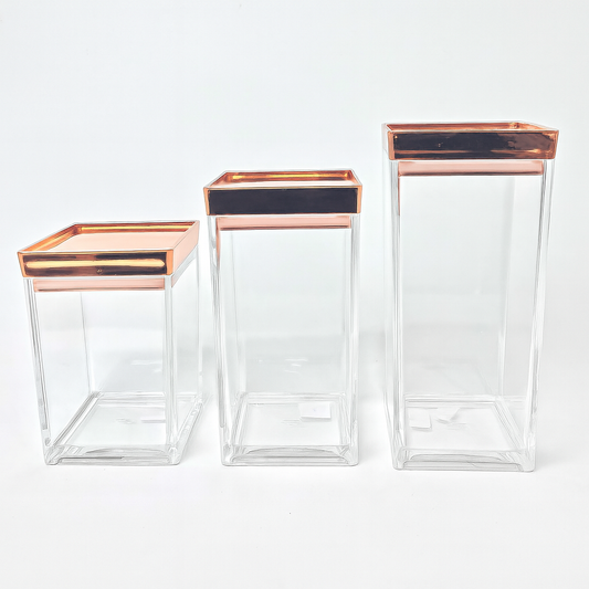 1Pc Acrylic Jar  – Small, Medium & Large | Transparent Storage Container with Rose Gold Lid
