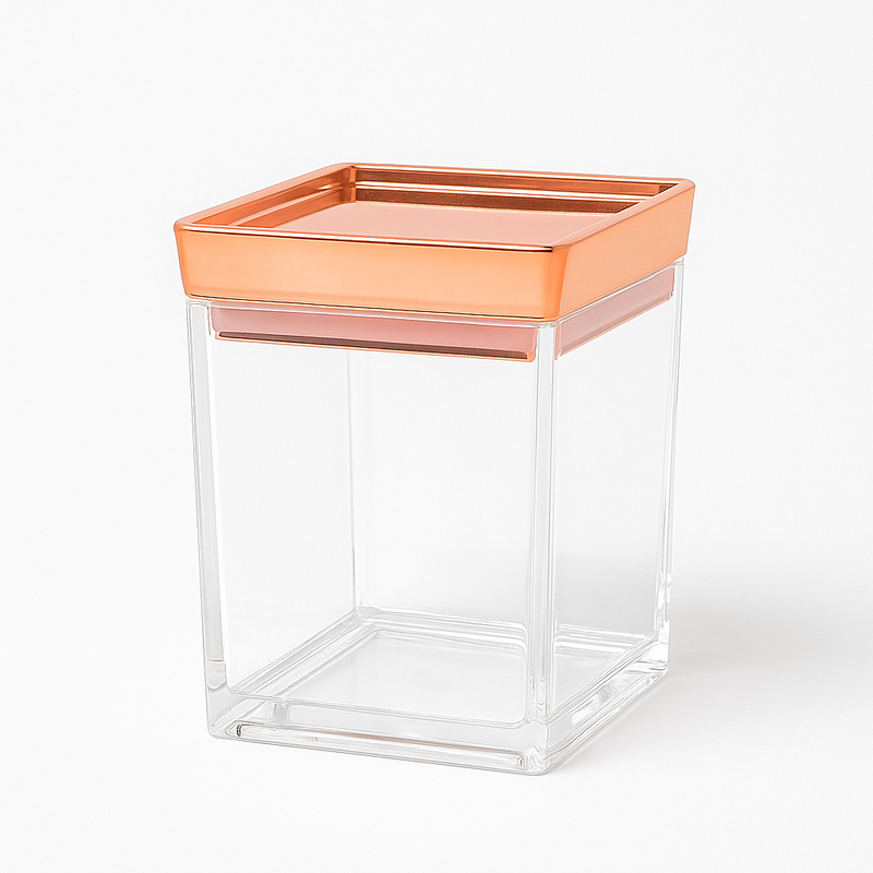 1Pc Acrylic Jar  – Small, Medium & Large | Transparent Storage Container with Rose Gold Lid - Habitt