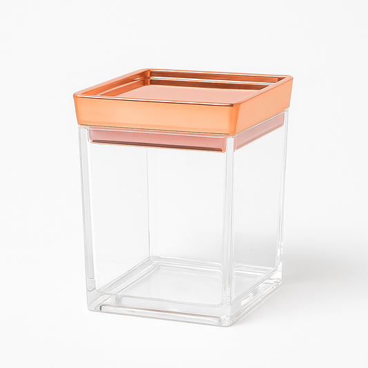 1Pc Acrylic Jar  – Small, Medium & Large | Transparent Storage Container with Rose Gold Lid