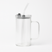 250ml Straw Glass – Clear Borosilicate with Handle, Lid & Reusable Straw (Green, Brown, Blue,Transparent) - Habitt