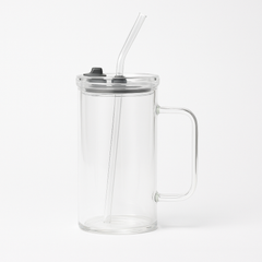 250ml Straw Glass – Clear Borosilicate with Handle, Lid & Reusable Straw (Green, Brown, Blue,Transparent)