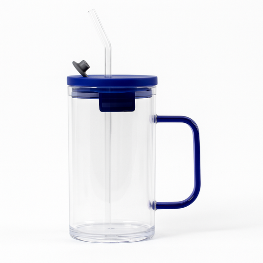 250ml Straw Glass – Clear Borosilicate with Handle, Lid & Reusable Straw (Green, Brown, Blue,Transparent)