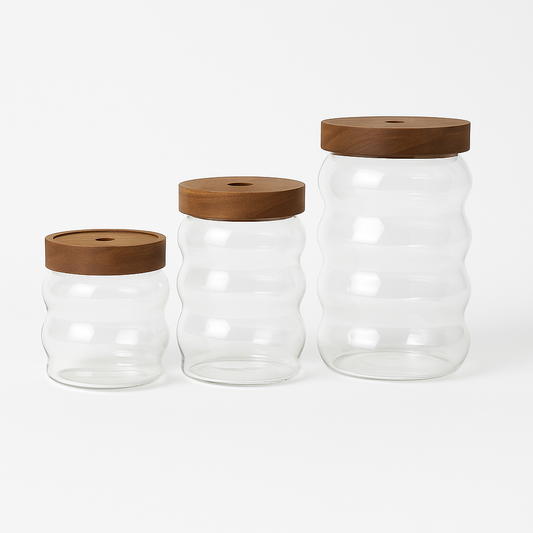 3Pc Glass Jar Set – Airtight with Wooden Lid (KDJ-01)