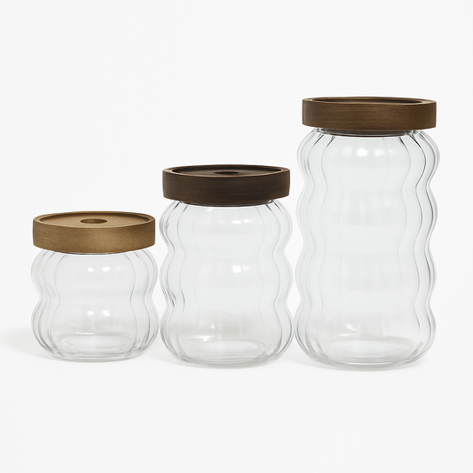 3 Pcs Glass Jar Set with Wooden Lid – Airtight Kitchen Storage Containers (KDJ-02)