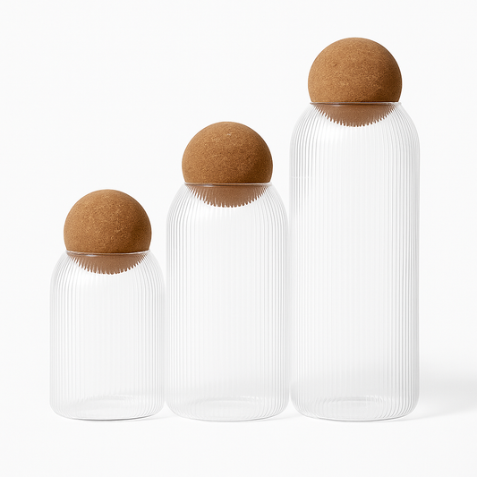 3 Pcs Glass Jar Set with Cork Lid – Airtight Kitchen Storage Containers (KDJ-04)