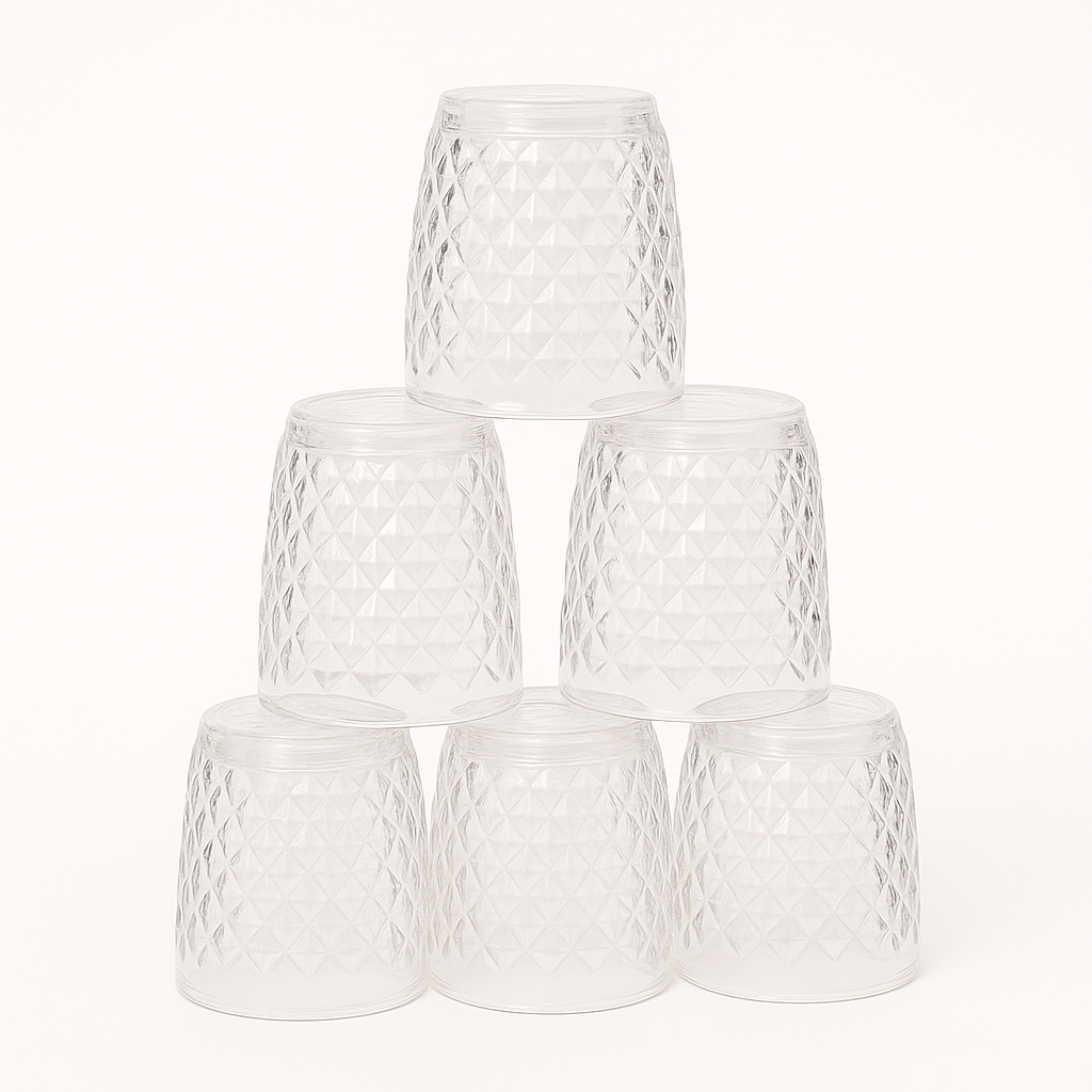 (Pack of 6) Shimmer Acrylic Glass – Premium Diamond-Cut Design Drinking Glasses