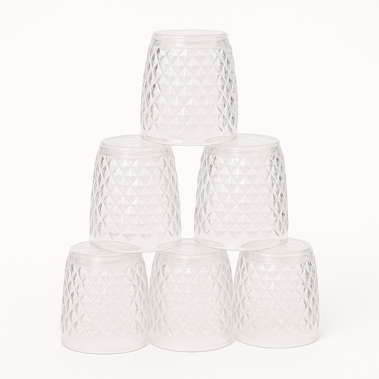 (Pack of 6) Shimmer Acrylic Glass – Premium Diamond-Cut Design Drinking Glasses