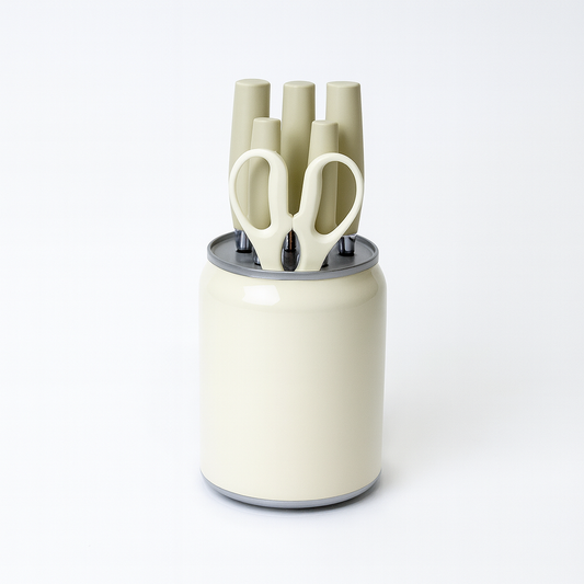 7 Pcs Stainless Steel Knife Set with Modern Block – Available in White, Grey & Black