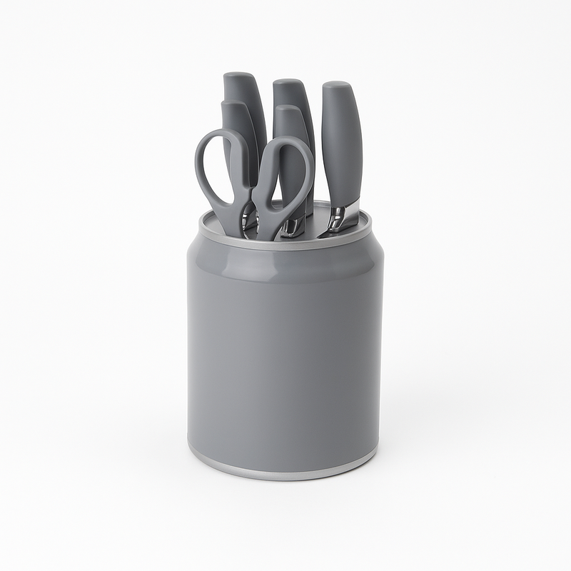 7 Pcs Stainless Steel Knife Set with Modern Block – Available in White, Grey & Black - Habitt