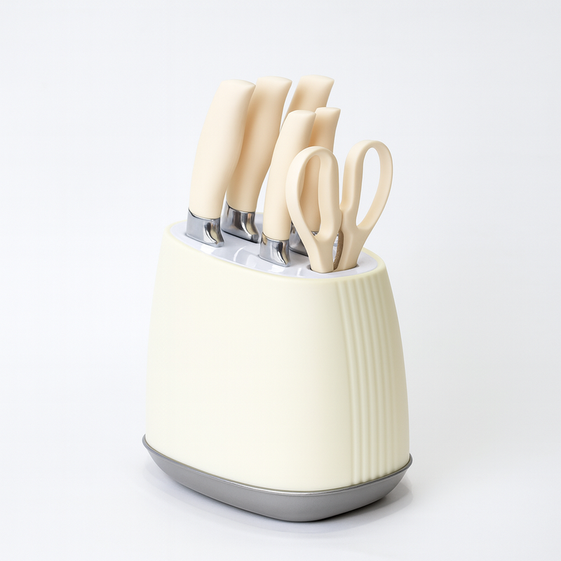 7 Pcs Stainless Steel Knife Set with Modern Block – Available in White & Black - Habitt