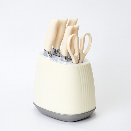 7 Pcs Stainless Steel Knife Set with Modern Block – Available in White & Black