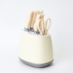 7 Pcs Stainless Steel Knife Set with Modern Block – Available in White & Black