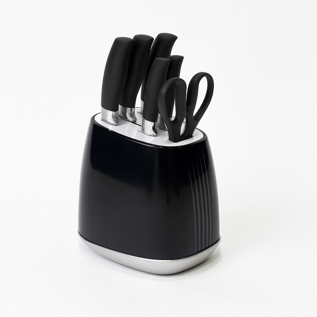 7 Pcs Stainless Steel Knife Set with Modern Block – Available in White & Black - Habitt