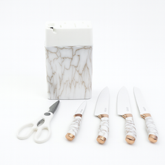 7 Pcs Stainless Steel Knife Set with Storage Block – Black, White & Beige Variants